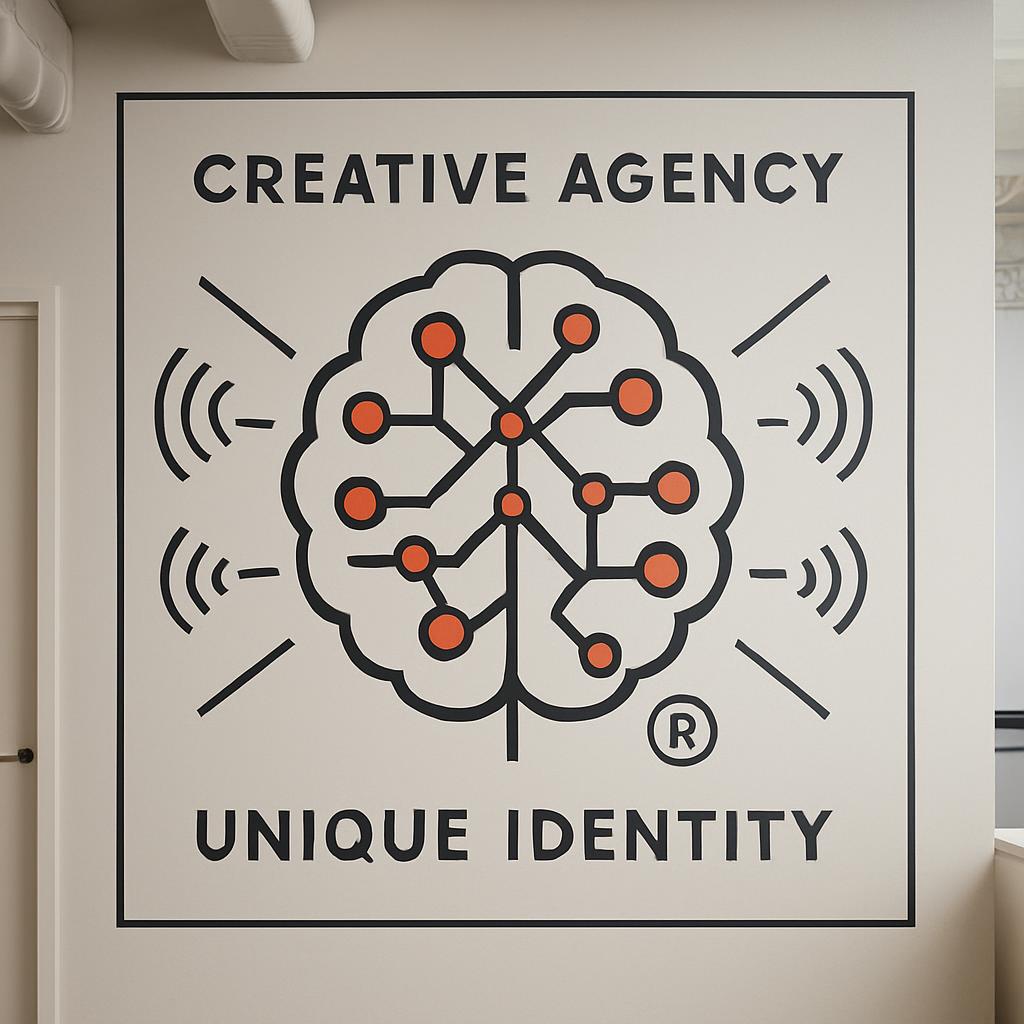 Agence créative, logo golden ratio avec des lignes orange et noires.